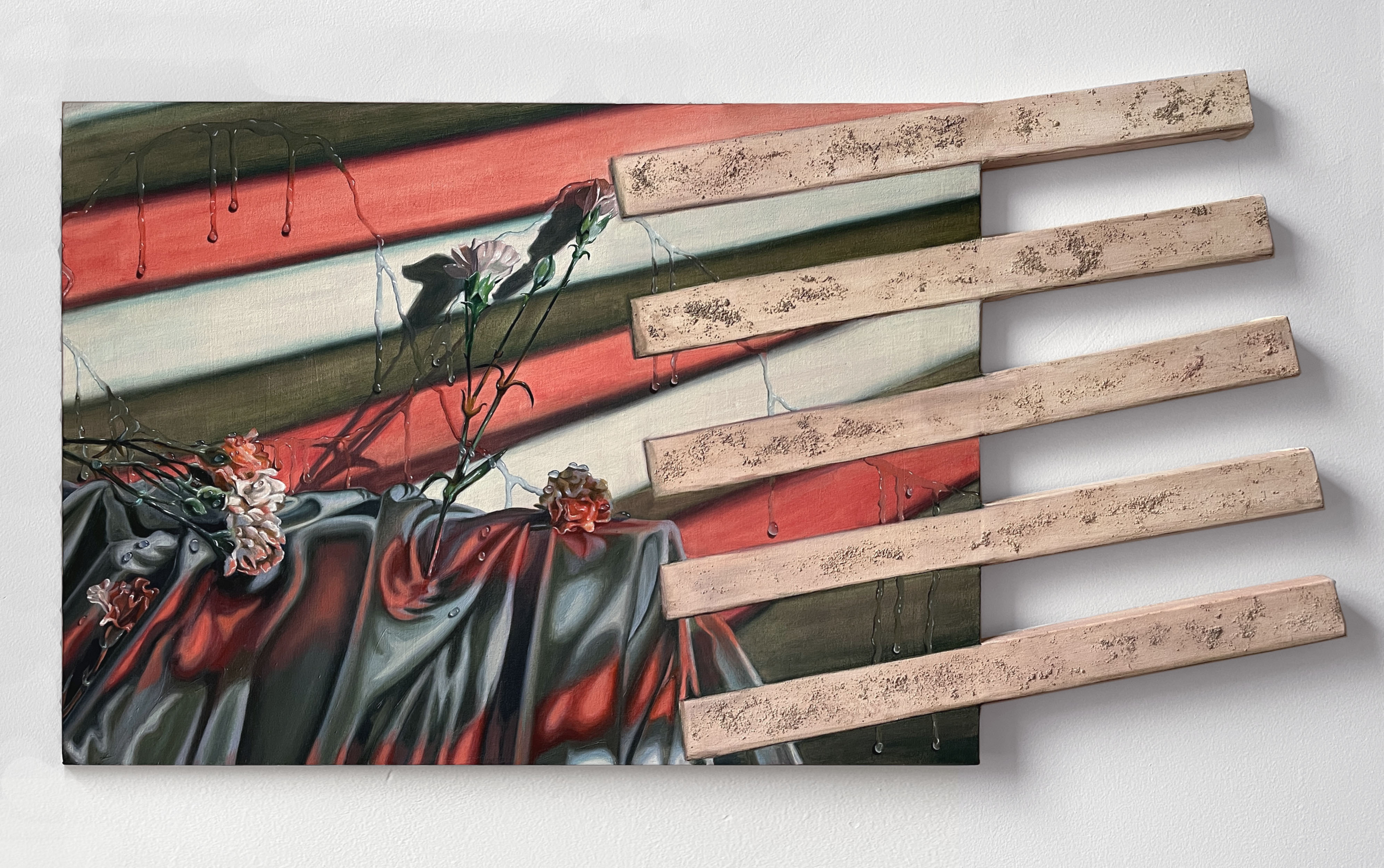 Accidents Happen, 18x32x1 1/8 <br>oil and pumice gel on built canvas, 2024
<br>